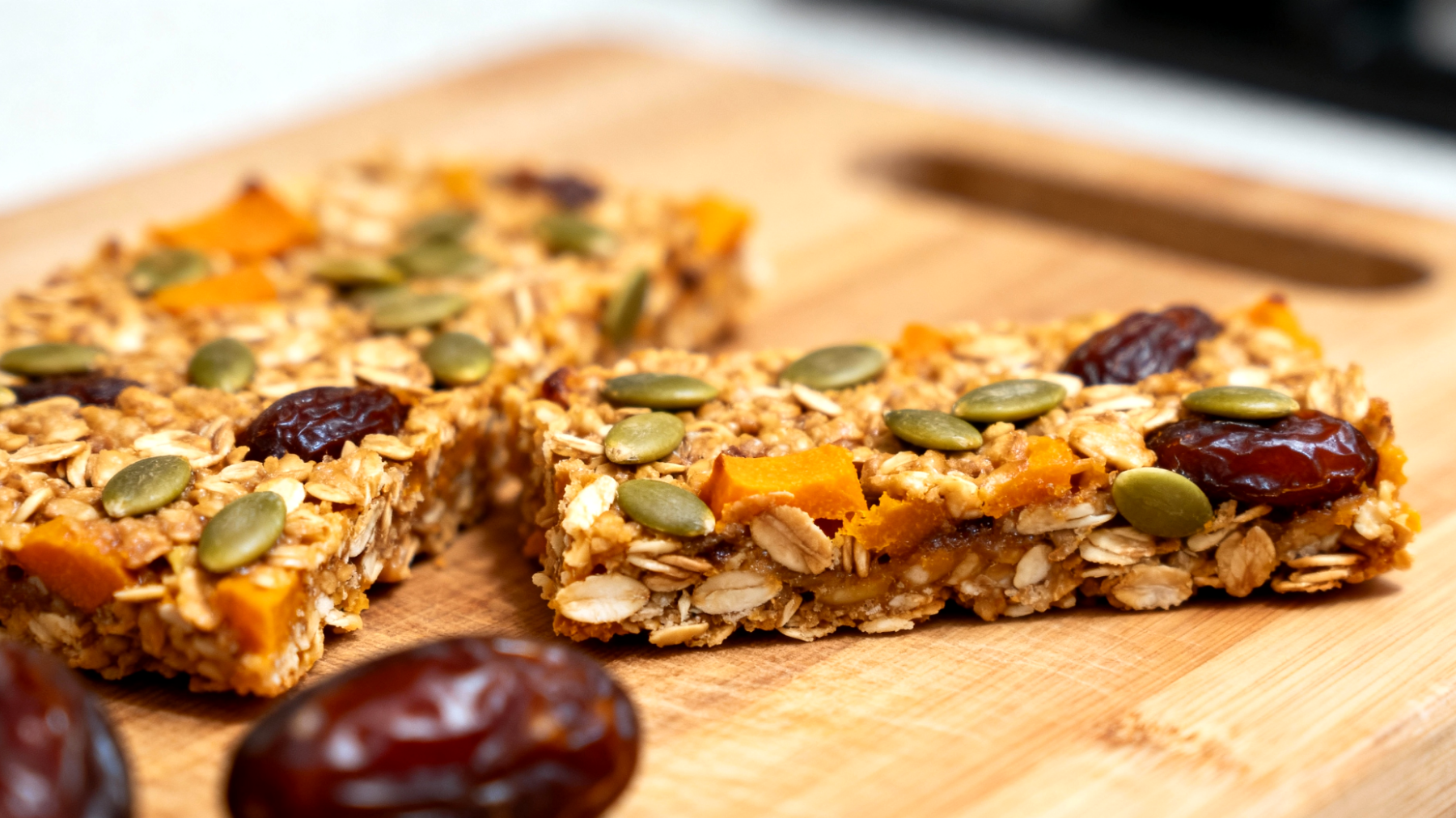 Barrette di avena con semi di zucca e datteri fatte in casa"